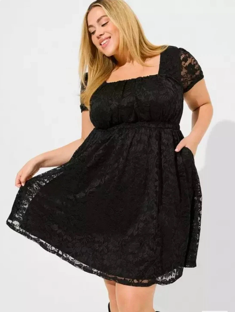 Torrid The Knee Lace Puff Sleeve Black Dress Size 1X